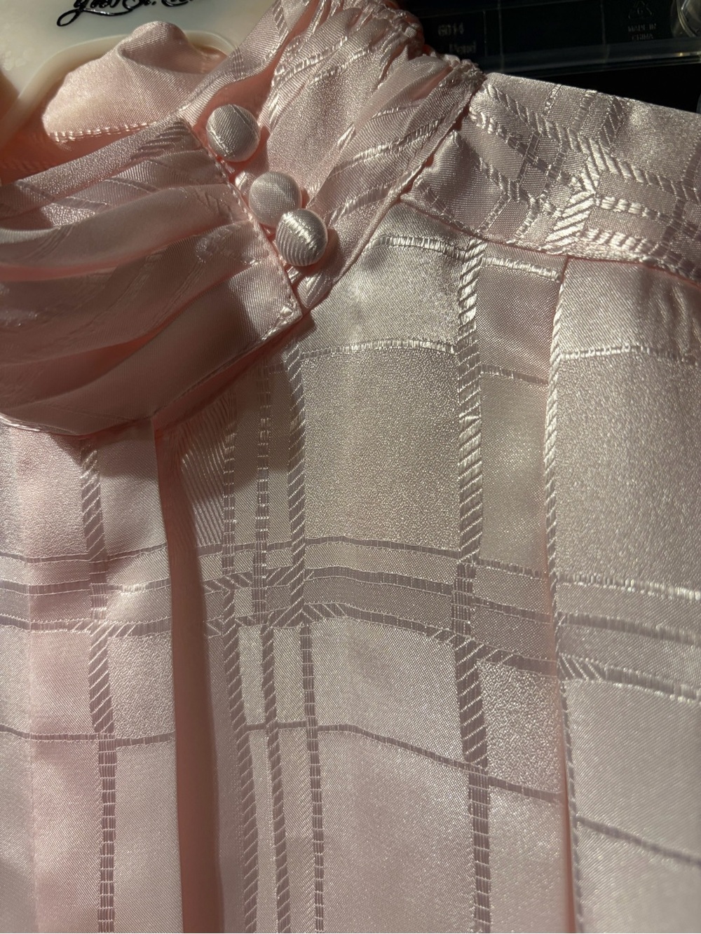 NWT Vintage Deadstock Yves St. Clair Pale Pink Satin High-Neck Blouse - Picture 6 of 6